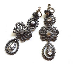 Georgian Sterling Paste and 14K Regal Bow Earrings