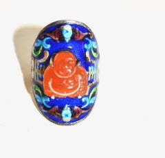 Carnelian Enamel Buddha Ring