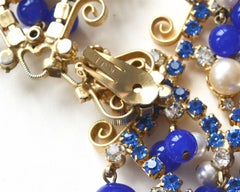 KJL Blue Bead and Rhinestone Earrings, 1960s