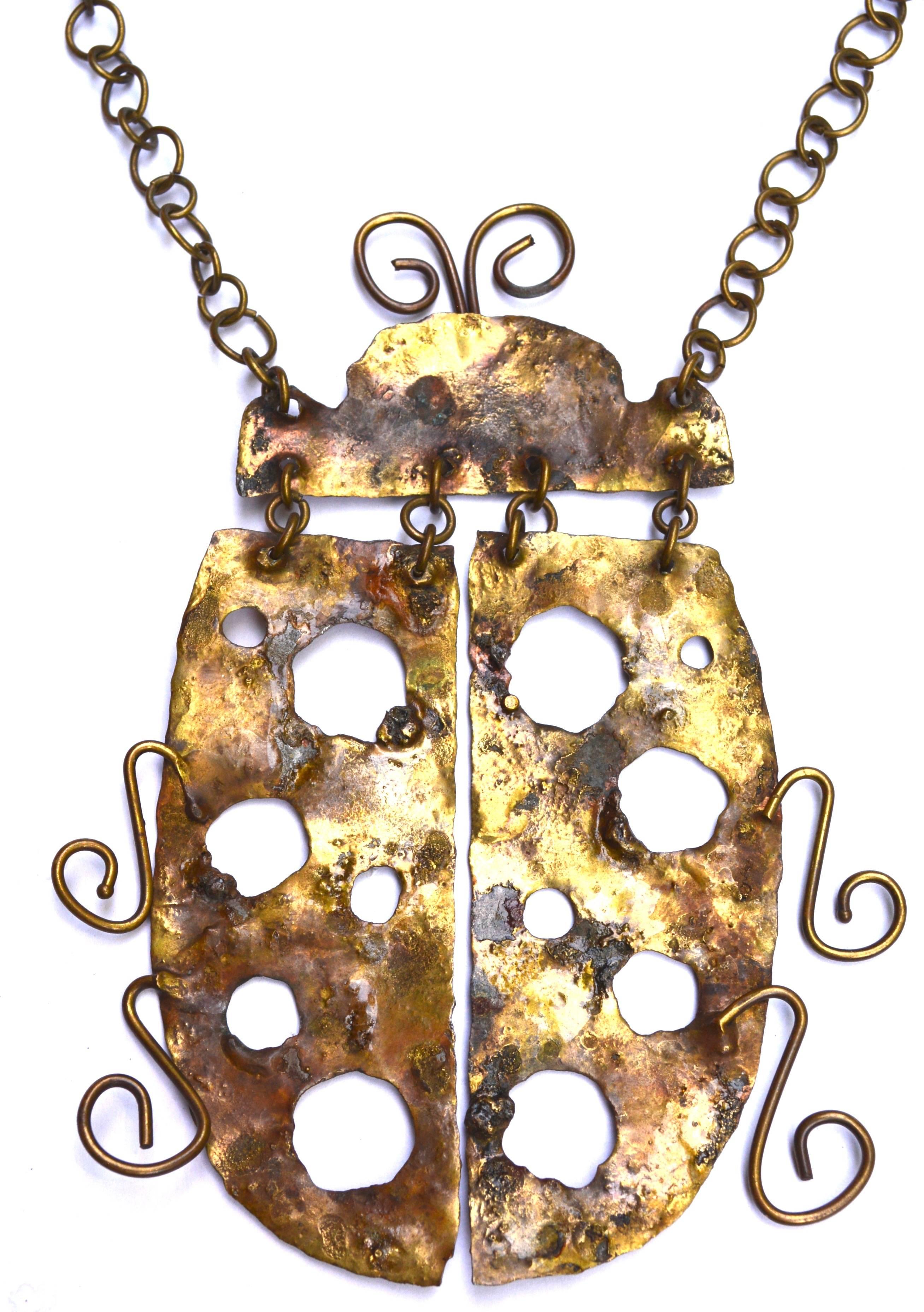 Handmade oversized 1960s bug necklace.  22