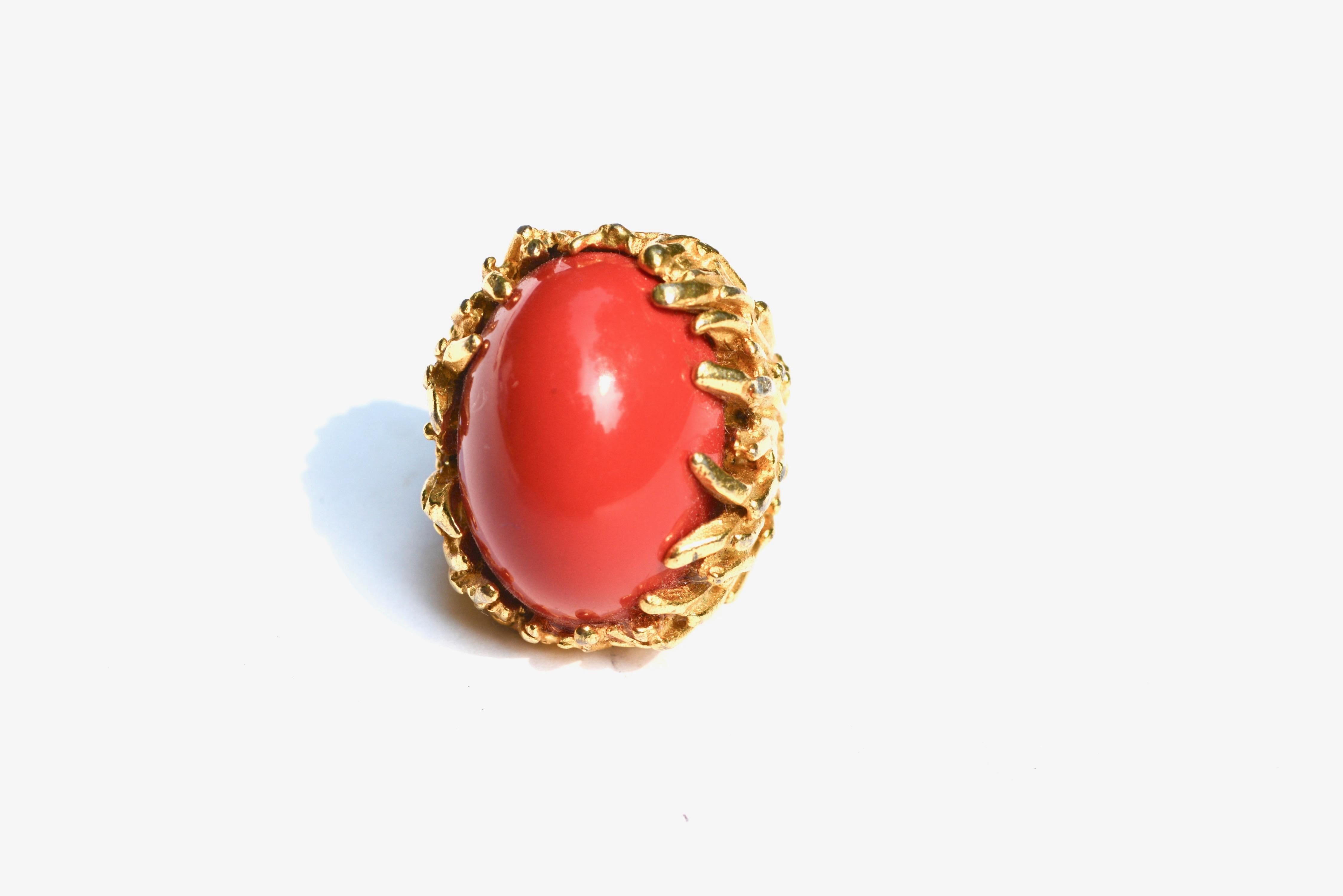60s Red KJL Cocktail Ring In Good Condition In Litchfield County, CT
