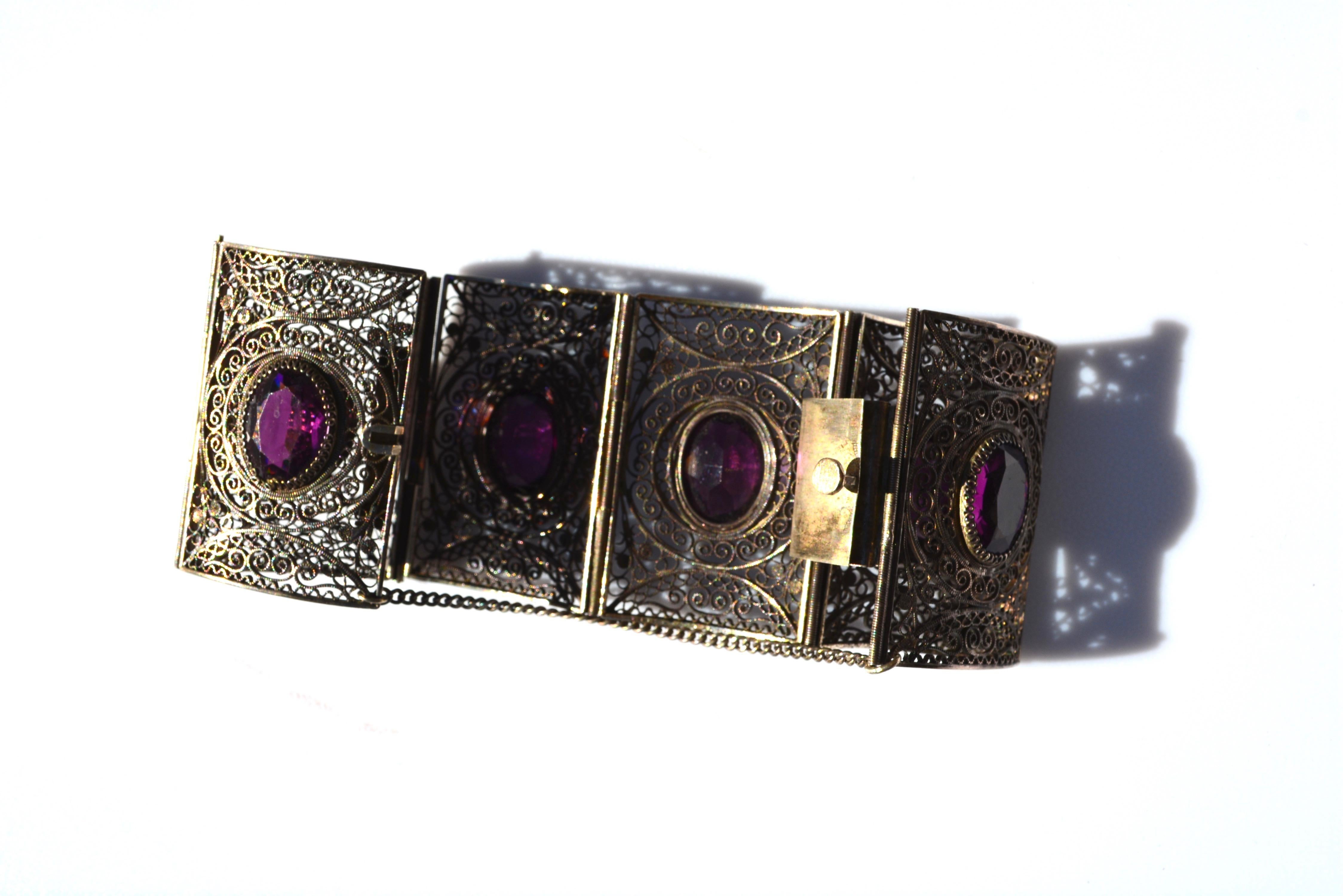 800 silver Edwardian glass and filigree wide cuff. Gorgeous craftsmanship. Condition is very good. 2