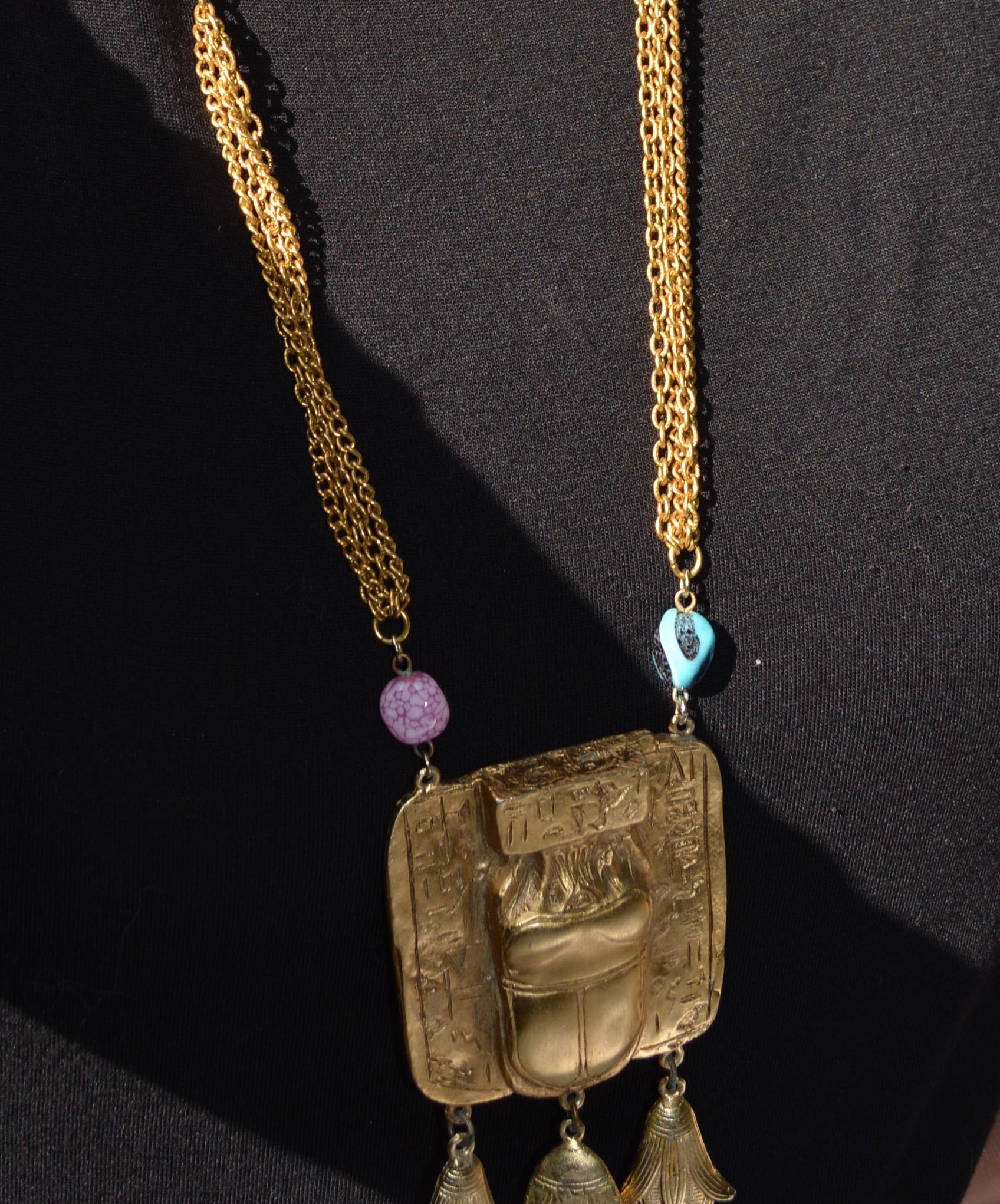 Women's or Men's Vintage KJL Egyptian Revival Scarab Necklace For Sale