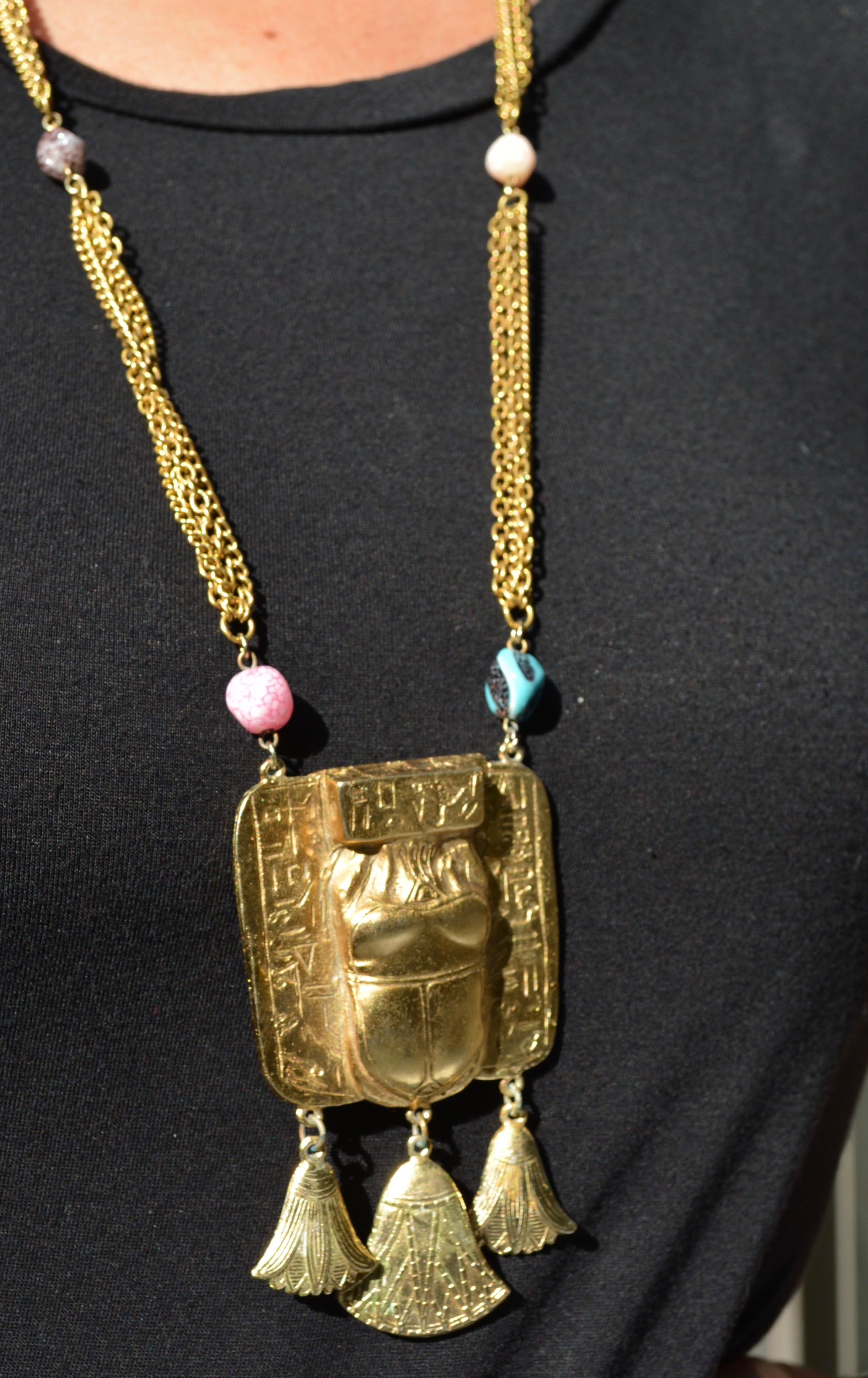 Vintage KJL Egyptian Revival Scarab Necklace In Good Condition For Sale In Litchfield County, CT