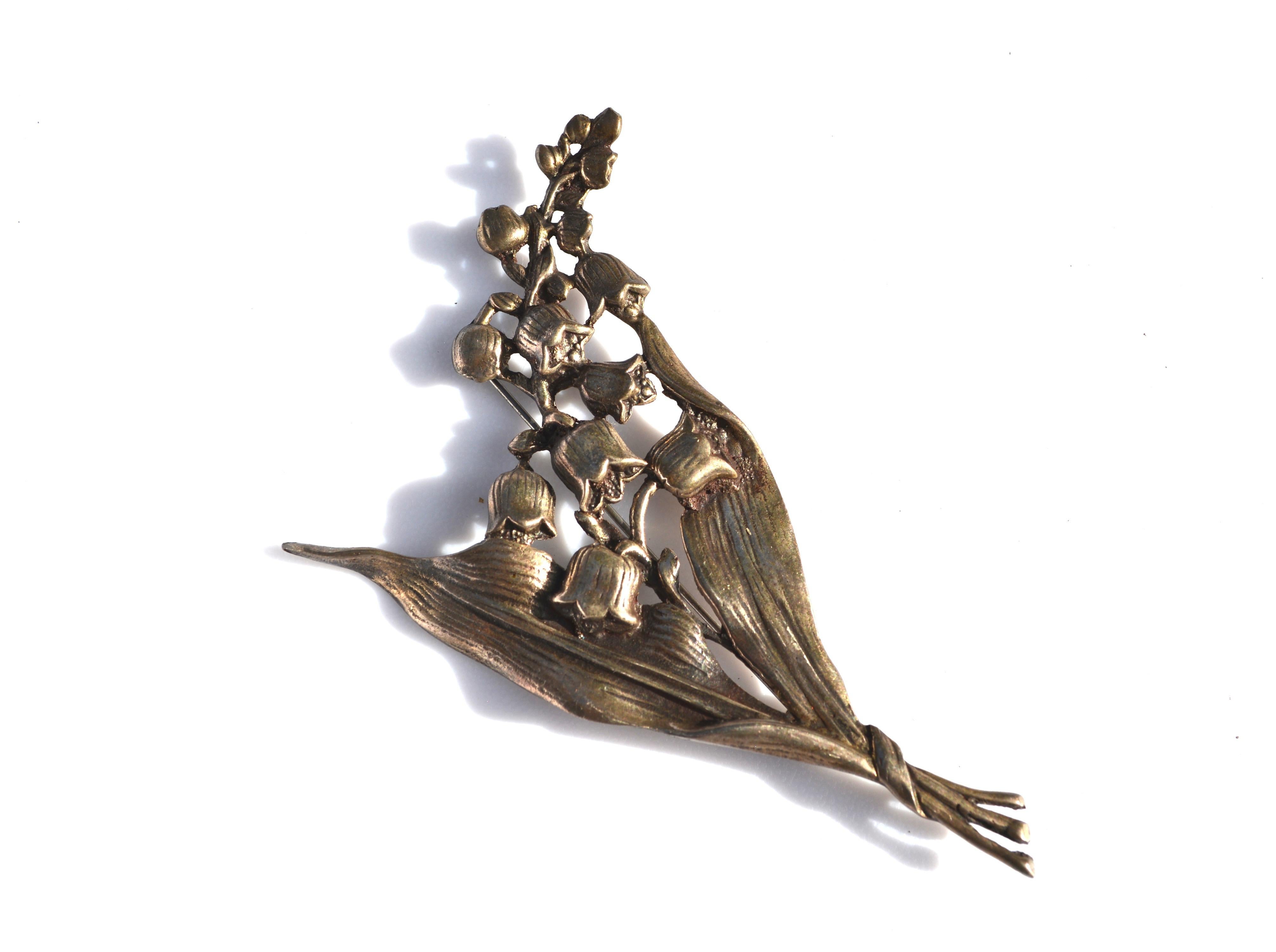 Women's or Men's Antique Lily Sterling Brooch  For Sale