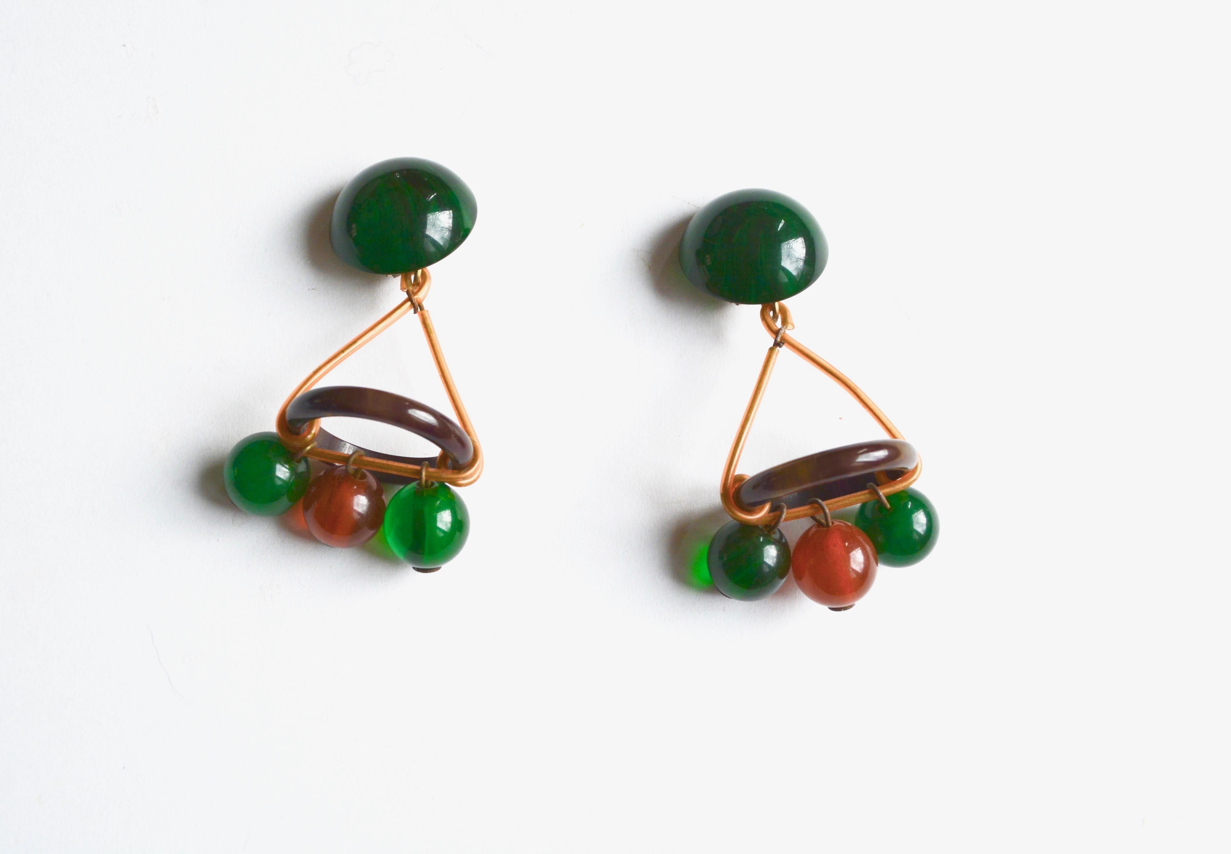 Women's or Men's Green Bakelite Ball Earrings  For Sale