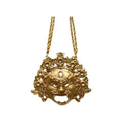 Vintage Oversized Goldette Chinese Mask Necklace