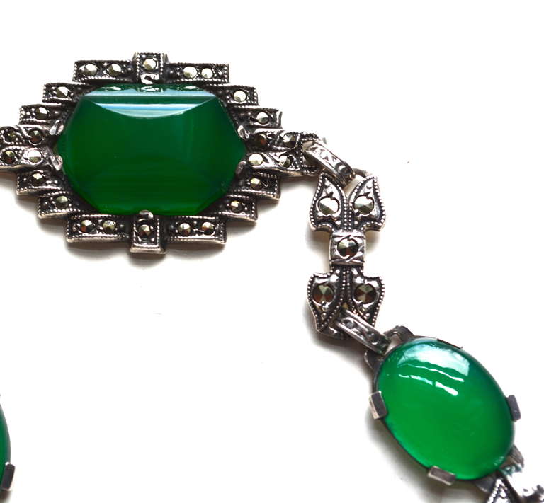 Women's Art Deco Sterling Chrysoprase Bracelet