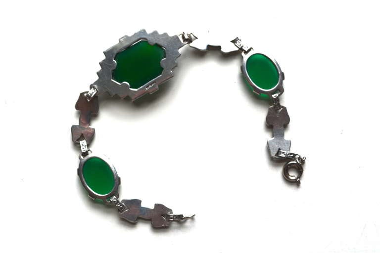 Art Deco Sterling Chrysoprase Bracelet 2