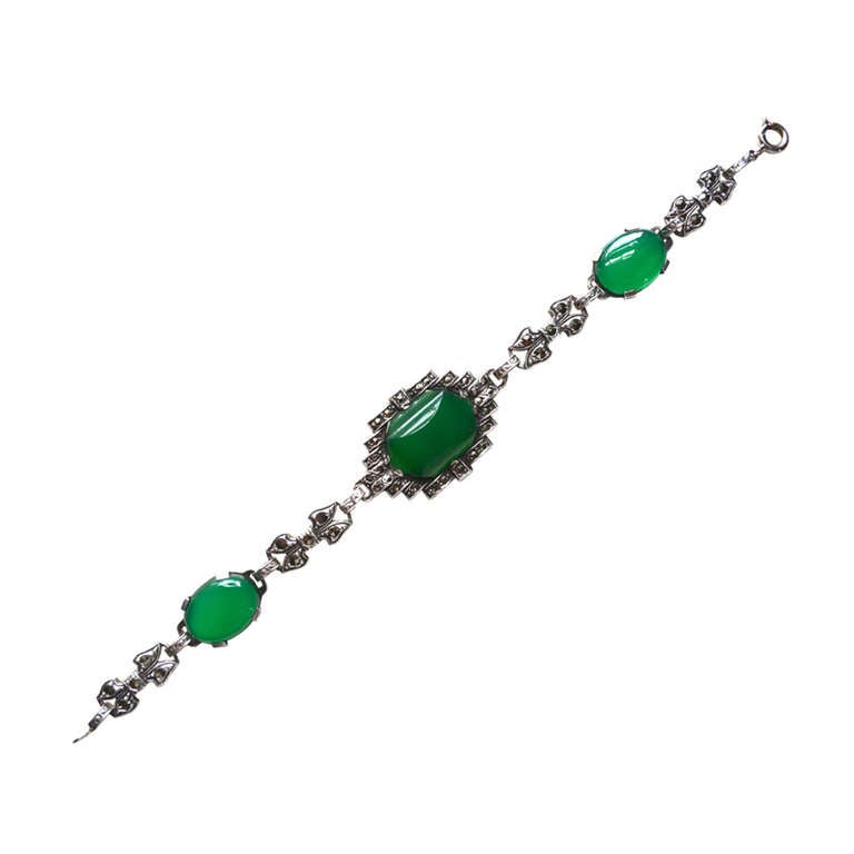 Art Deco Sterling Chrysoprase Bracelet