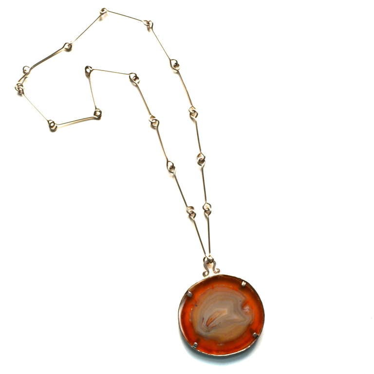 Sterling Modernist Agate Slice Necklace For Sale 2