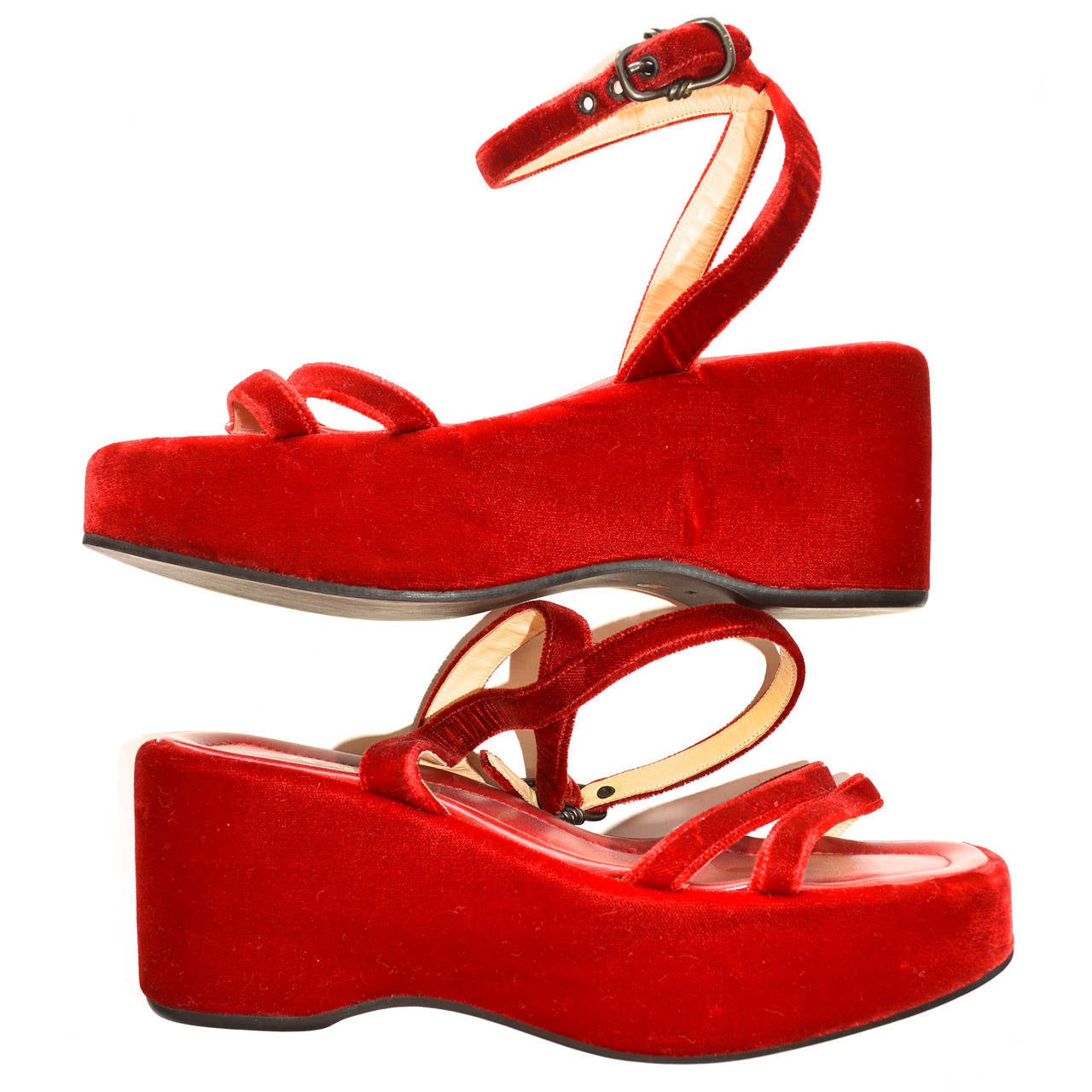 Prada Red Velvet Sandals 38 1/2 at 1stDibs