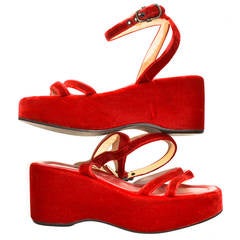 Vintage Prada Red Velvet Sandals 38 1/2