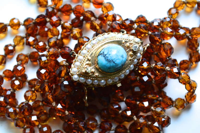 Eye of Turquoise 14K Gold Diamond Quartz Bead Choker For Sale 4