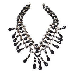 60s Black and Rhinestone Glass Necklace