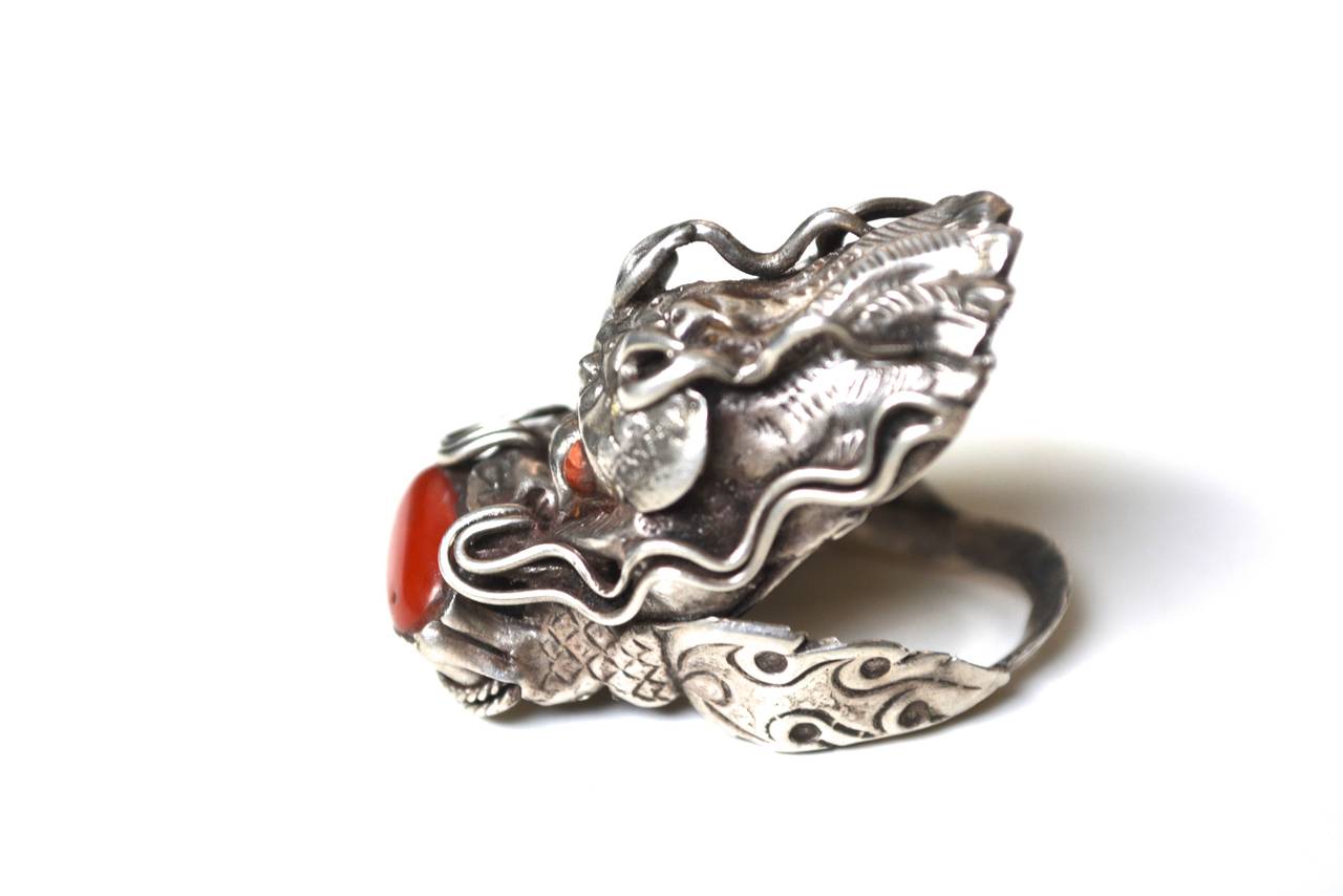 Sterling Coral Dragon Ring