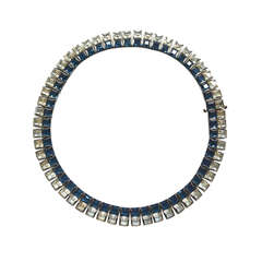 Antique Deco Glam Sapphire Blue Glass Necklace