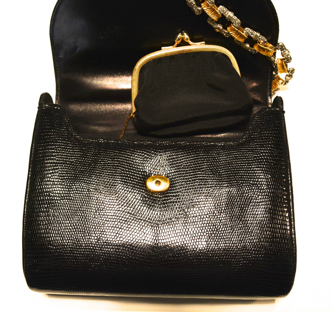 Black Cerny Paris Decorated Exotic Skin Bag / 1950s