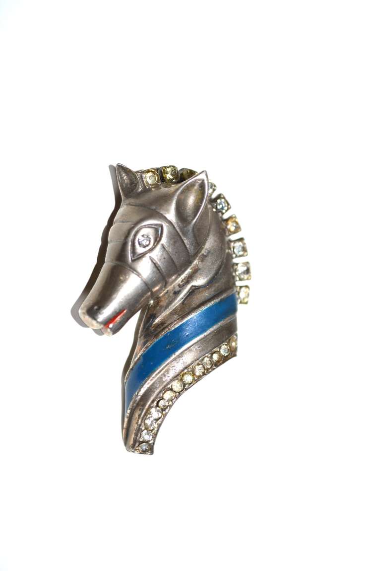 Art Deco Sterling Equestrian Brooch In Good Condition In Litchfield County, CT