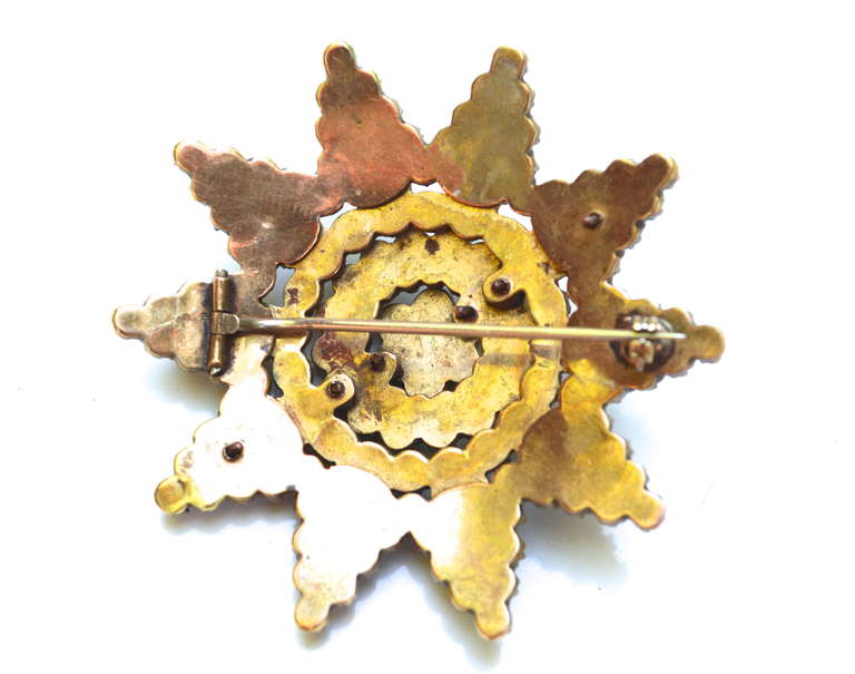 Victorian 10K Gold and Garnet Bohemian Star Brooch In Good Condition In Litchfield County, CT
