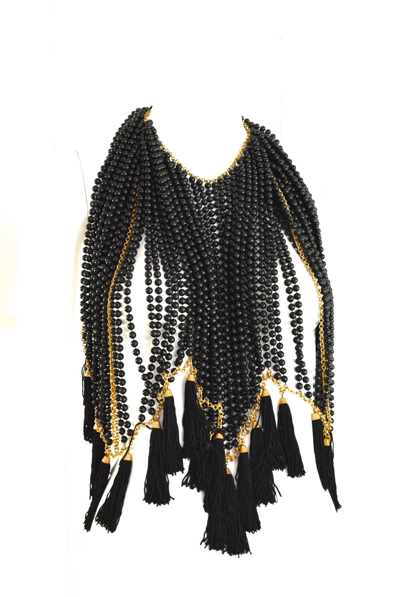 Bill Smith Richelieu Black Lucite Bead and Tassel Cape In Excellent Condition In Litchfield County, CT