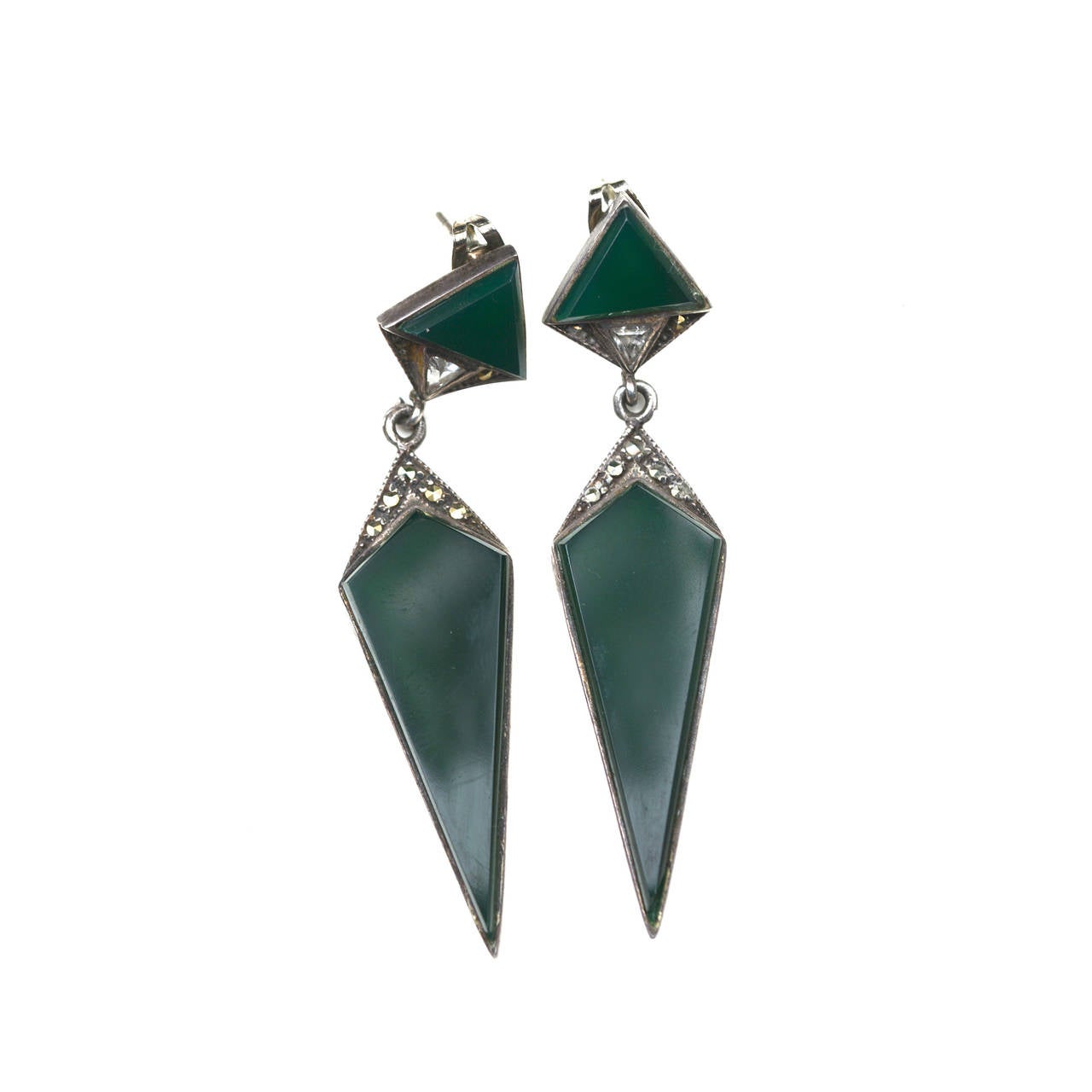 Art Deco Chrysoprase Spike Earrings