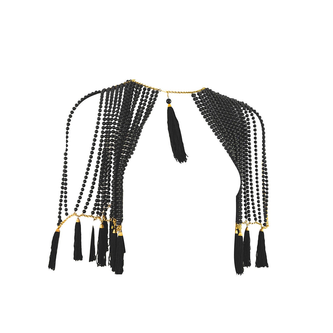 Bill Smith Richelieu Black Lucite Bead and Tassel Cape