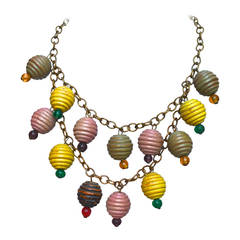 Vintage 1930s Colorful Wooden Charm Necklace