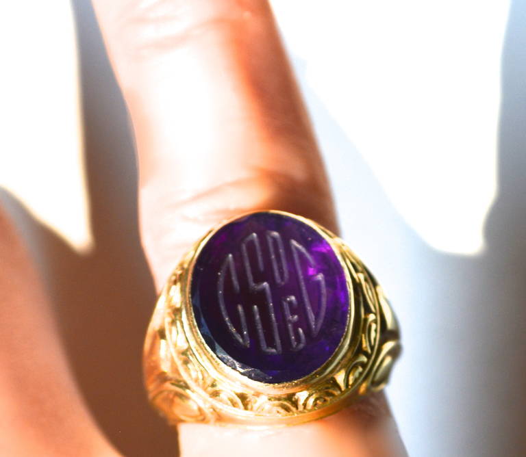 Edwardian Intaglio 14K Amethyst Ring