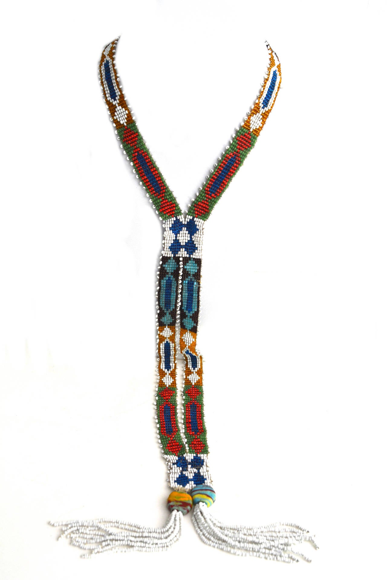1920s Colorful Beaded Fringe Necklace For Sale 1