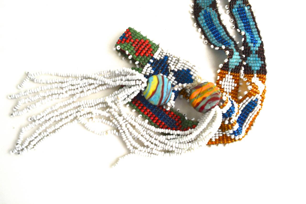 1920s Colorful Beaded Fringe Necklace In Excellent Condition For Sale In Litchfield County, CT