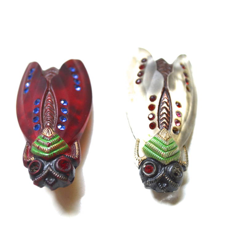 French Glass Cicada Brooches / Exquisite