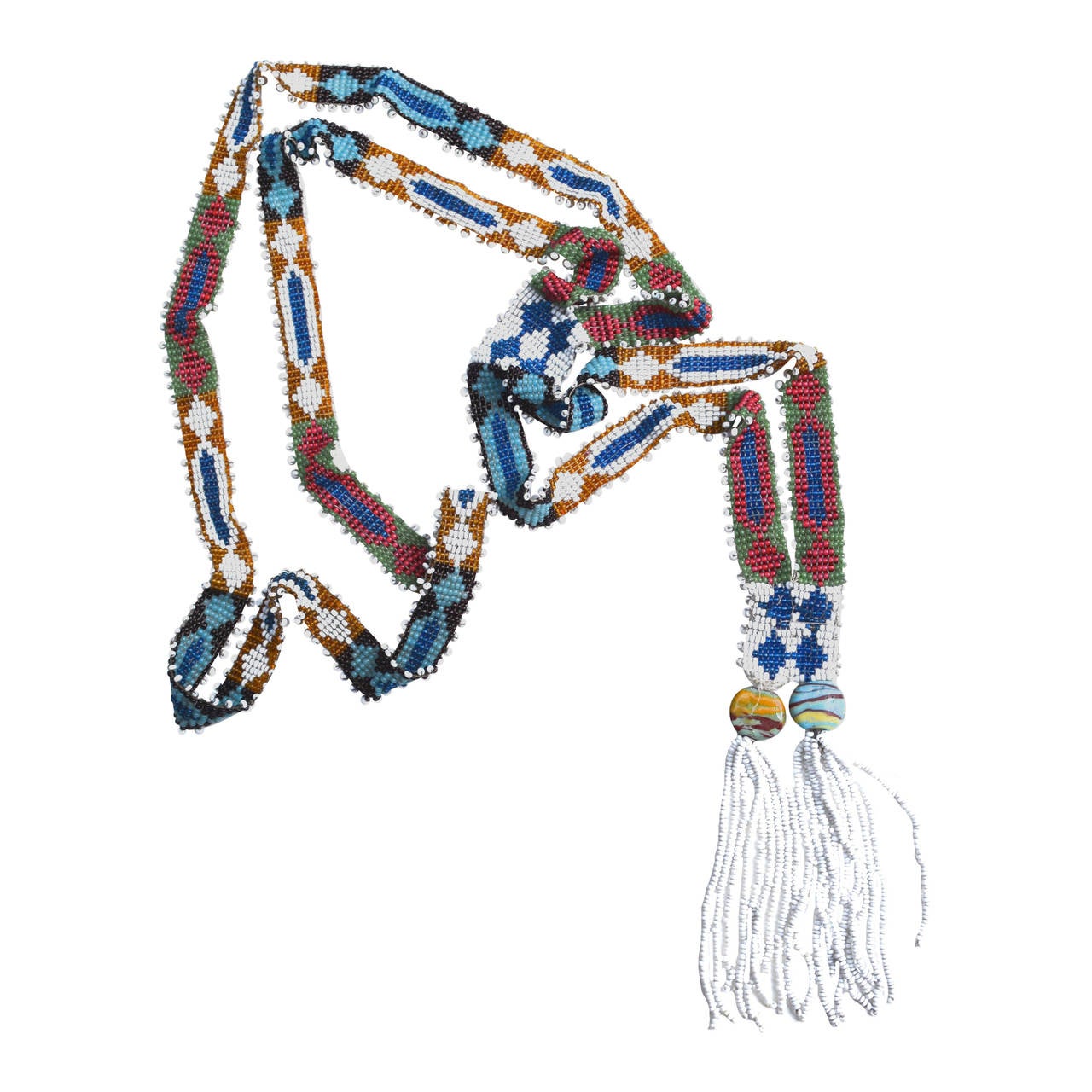 1920s Colorful Beaded Fringe Necklace For Sale