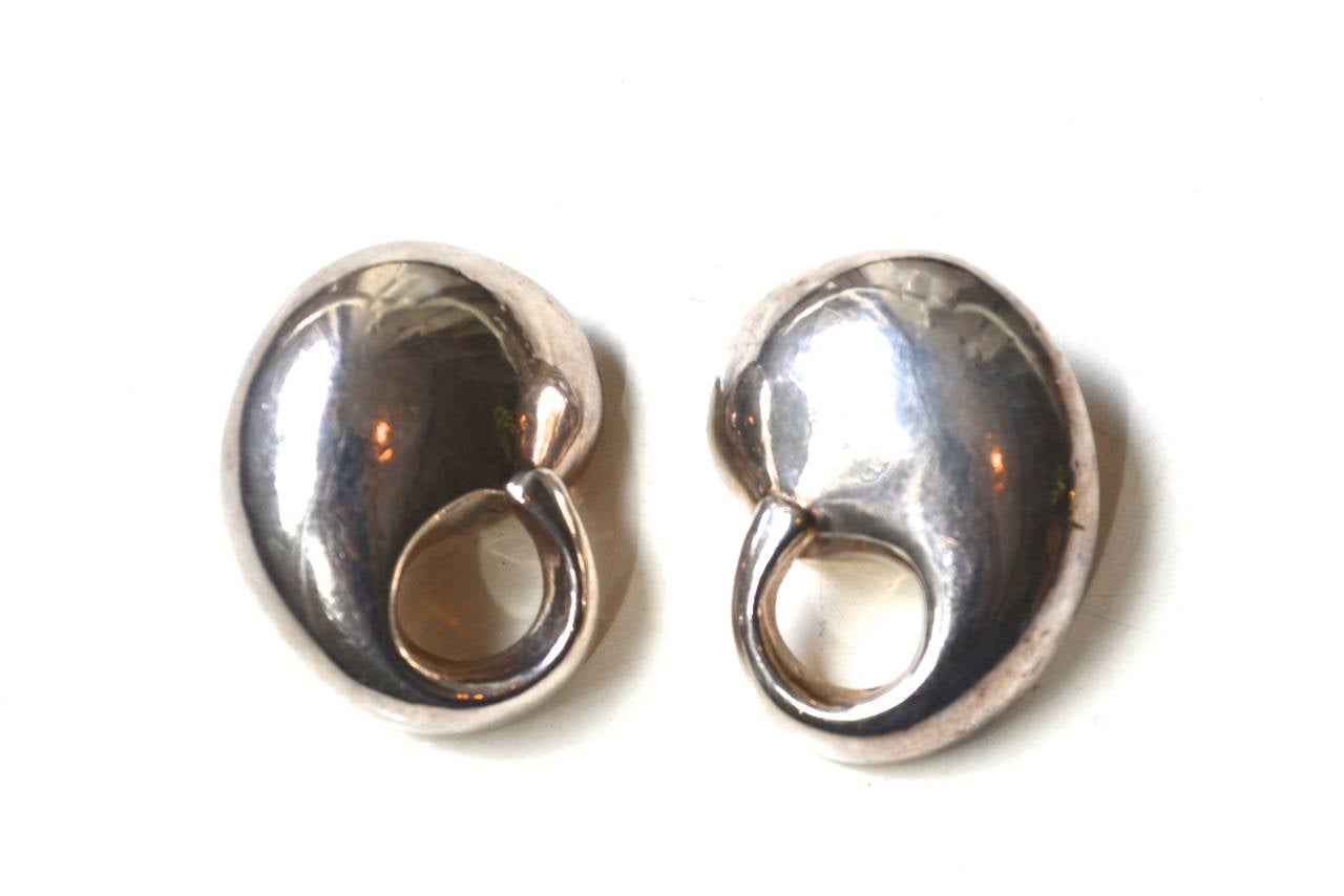 Vintage oversized sterling organic, yet modern designed clip on earrings. Unsigned, marked 925.