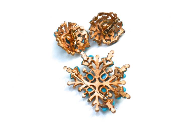 Trifari Turquoise Branch Set In Excellent Condition In Litchfield County, CT