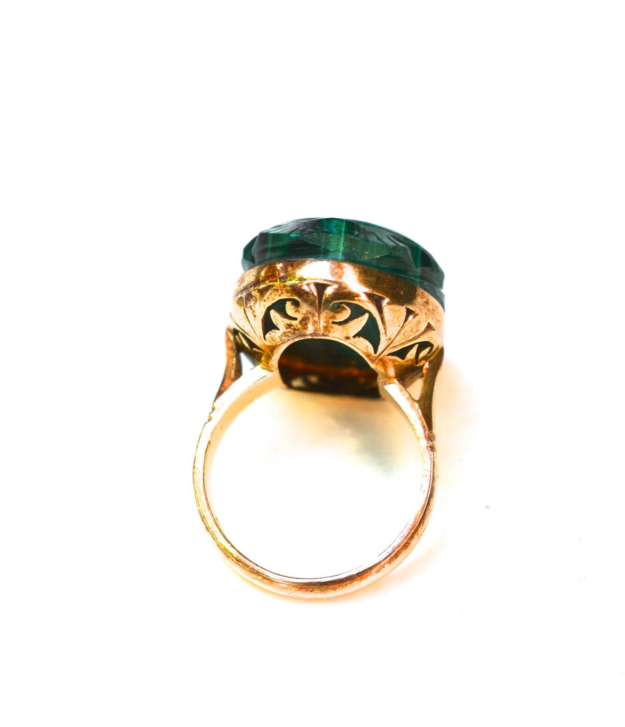 Women's or Men's Mid Century Malachite Vermeil Scarab Ring