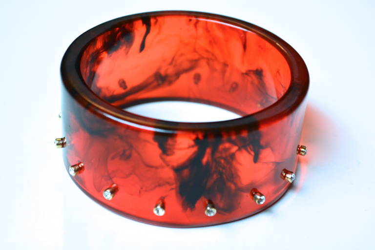 Lucite Rhinestone Studded Root Beer Cuff