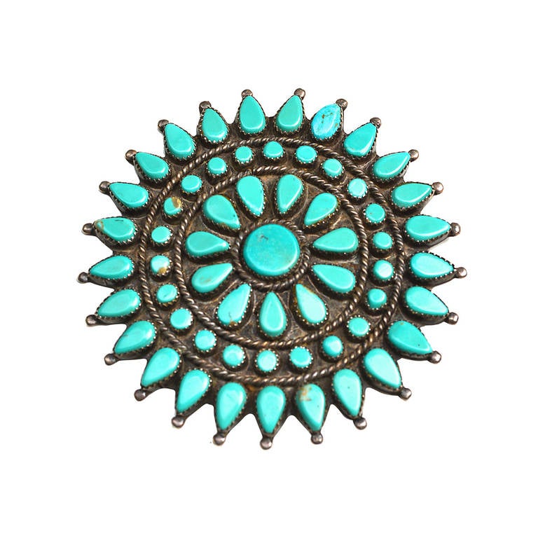 Zuni Turquoise Silver Brooch Extra Large For Sale