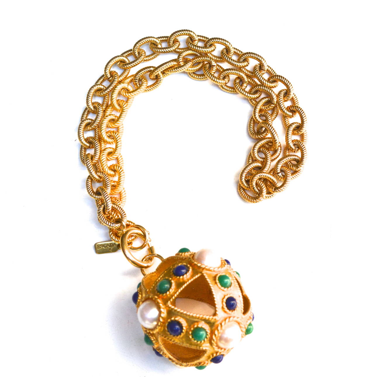 Escada Etruscan Oversized Decorated Ball Necklace In Excellent Condition In Litchfield County, CT