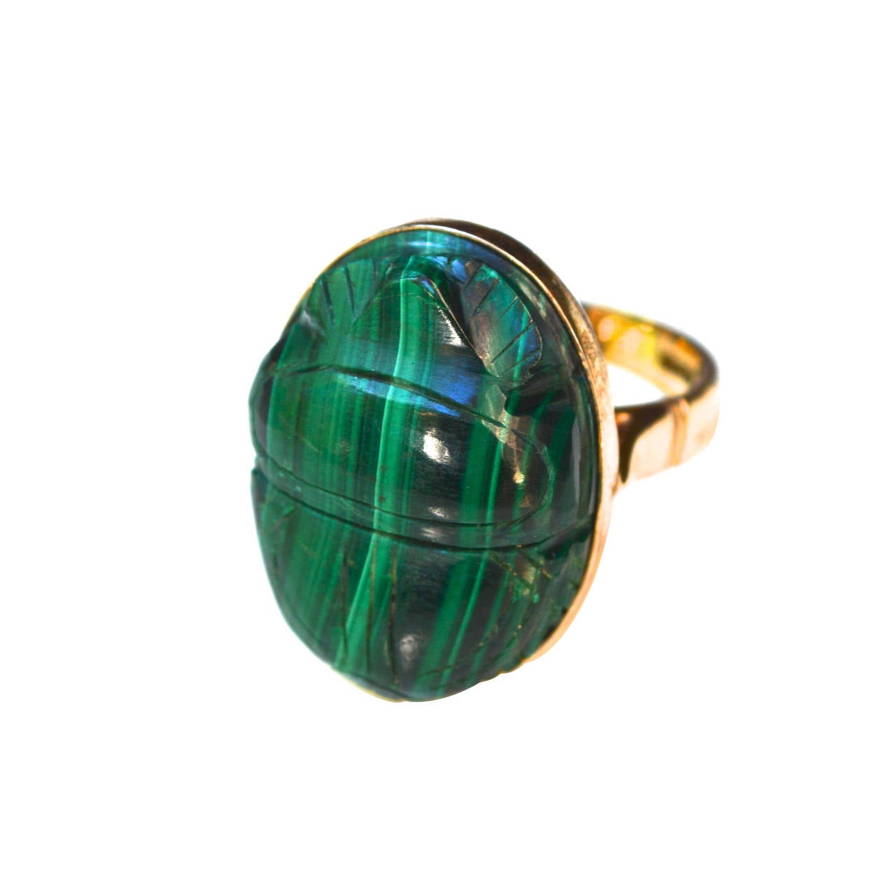 Mid Century Malachite Vermeil Scarab Ring