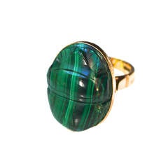 Vintage Mid Century Malachite Vermeil Scarab Ring