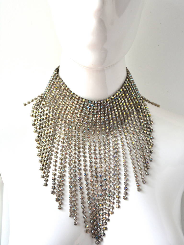 Rhinestone Fringe Necklace In Good Condition In Litchfield County, CT