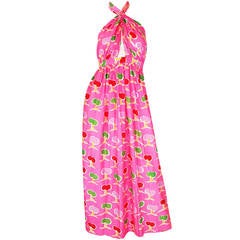 1970s Oscar de la Renta Pink Cut Out Halter Dress 9