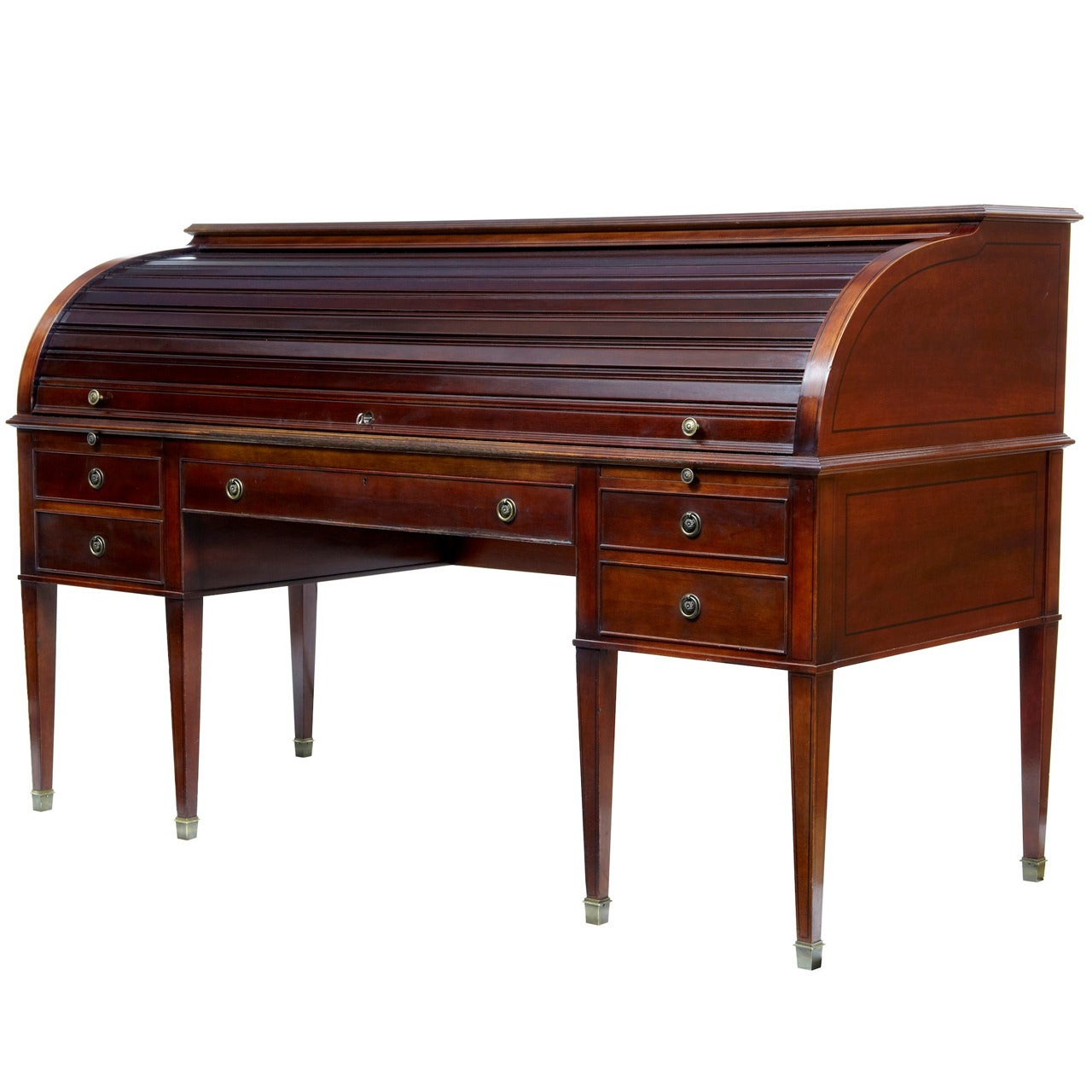 Large 1920s Mahogany Roll Top Desk Writing Table