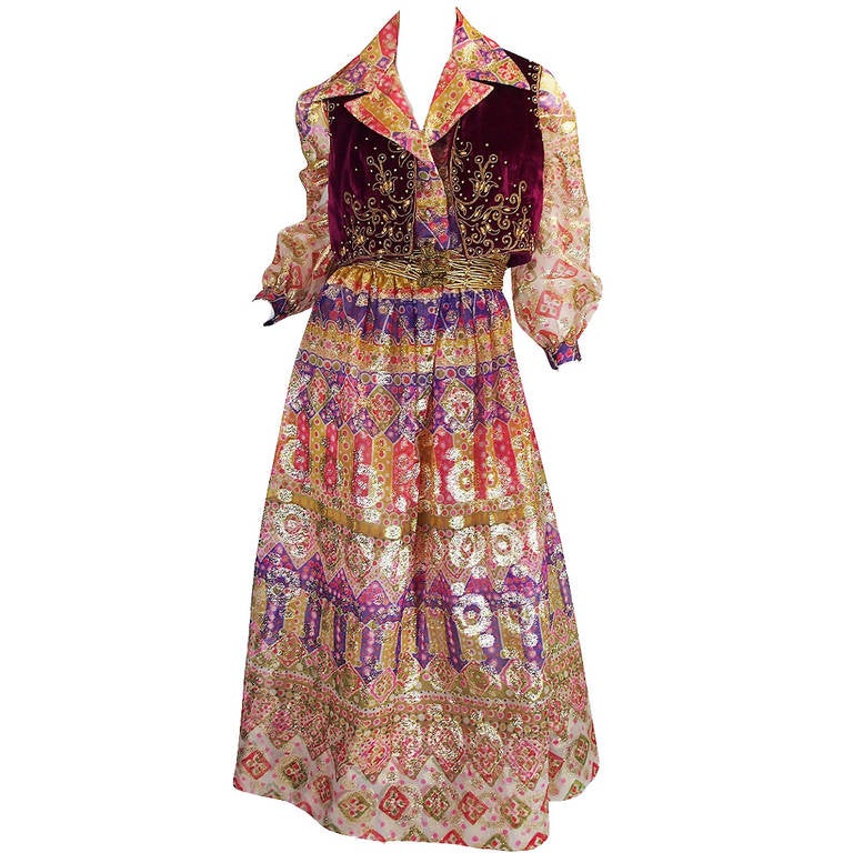 1969 Oscar de la Renta Gypsy Metallic Dress Set at 1stDibs