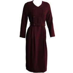 Herve Bernard by Bernard Holtzman Burgundy Wool Double Breated Dress