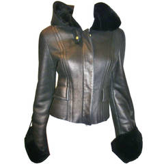 Gucci short shearling biker  jacket/ coat   with  hood