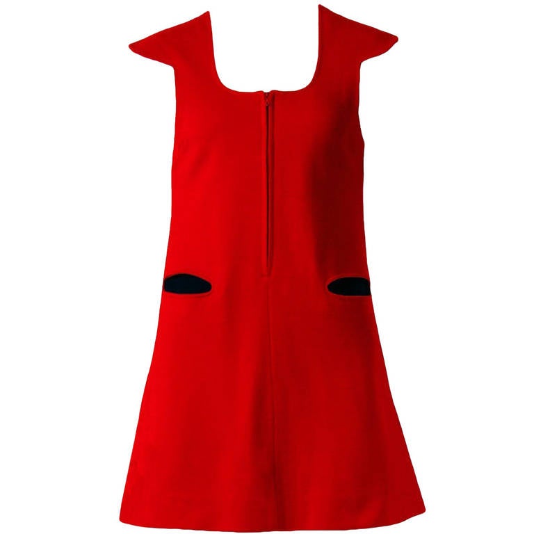 1960's Pierre Cardin Space-Age Red & Black Block-Color Knit Mod Mini Dress