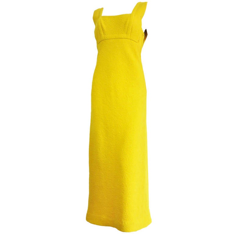 1960's GALANOS Yellow crepe empire dress For Sale