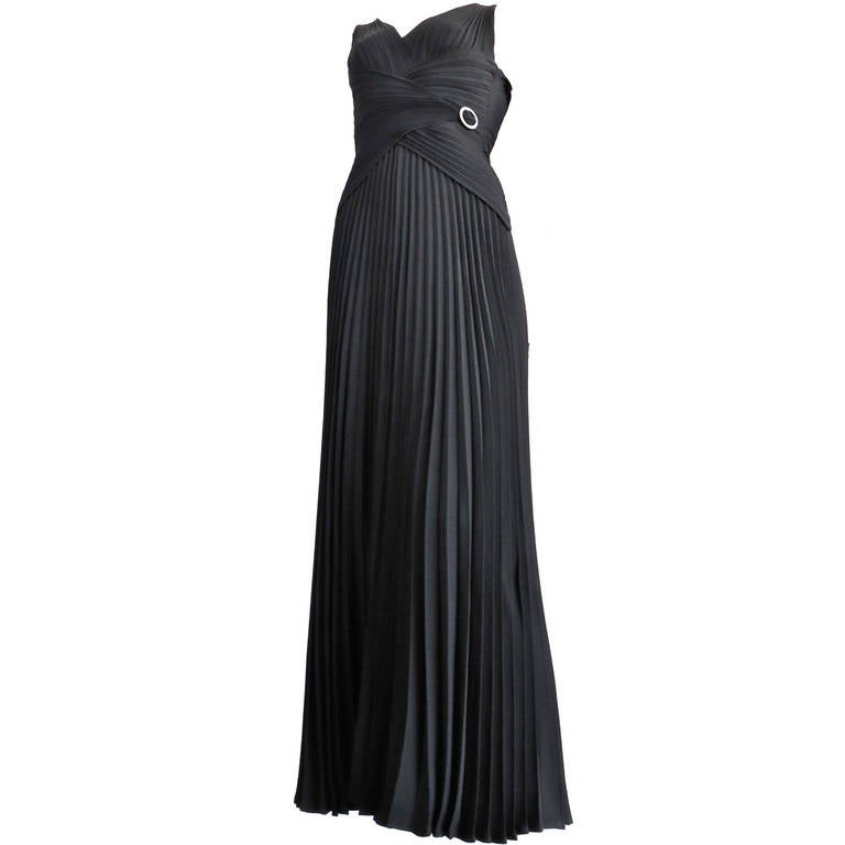 1980's LORIS AZZARO Crystal pleated evening dress For Sale